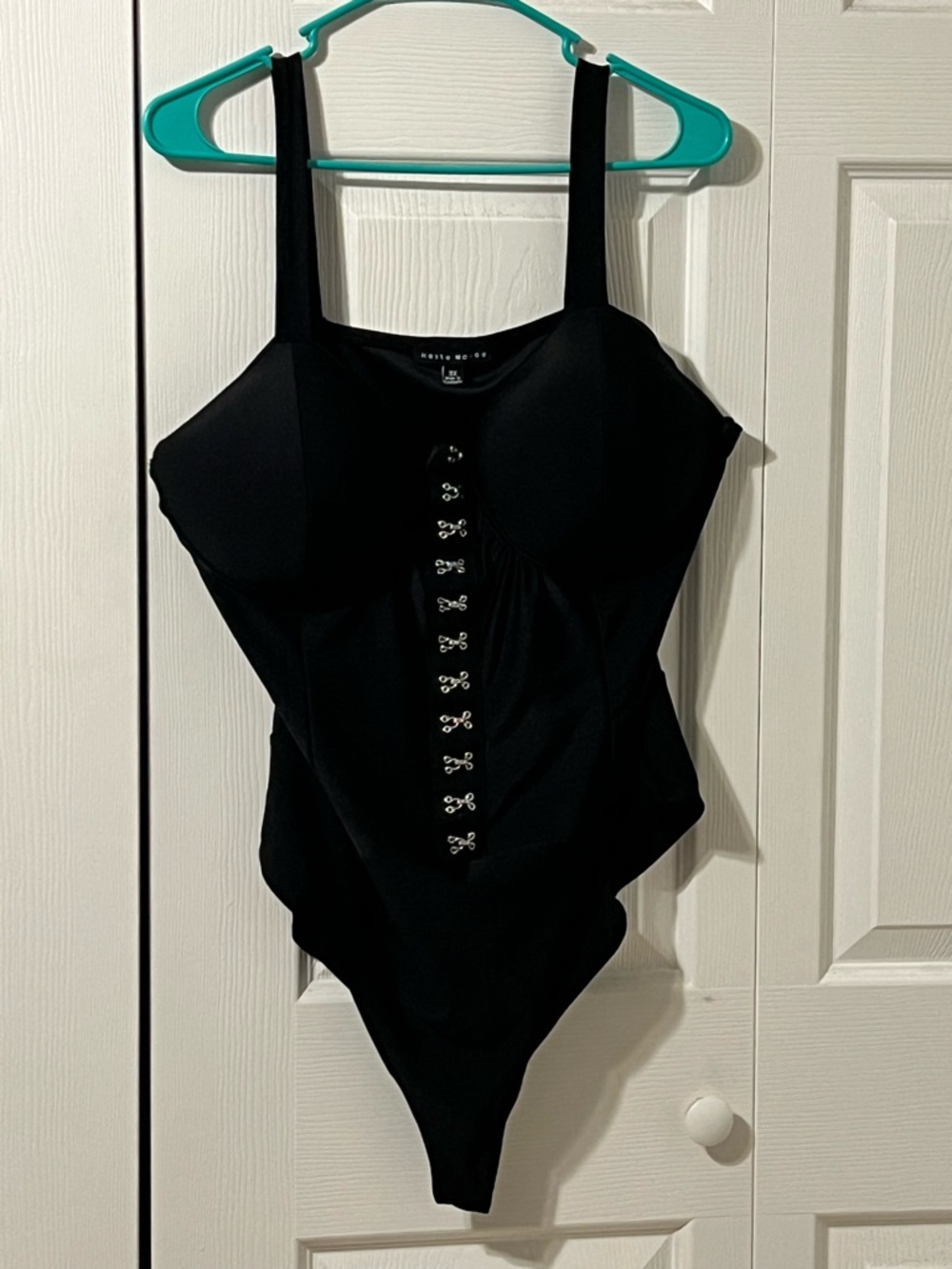 Black Hook-and-Eye Corset Bodysuit - Women Tops